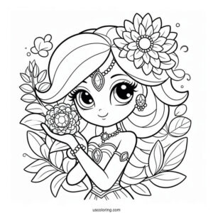 Jewel Holding A Flower Coloring Page