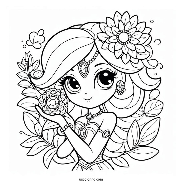 Jewel Holding A Flower Coloring Page