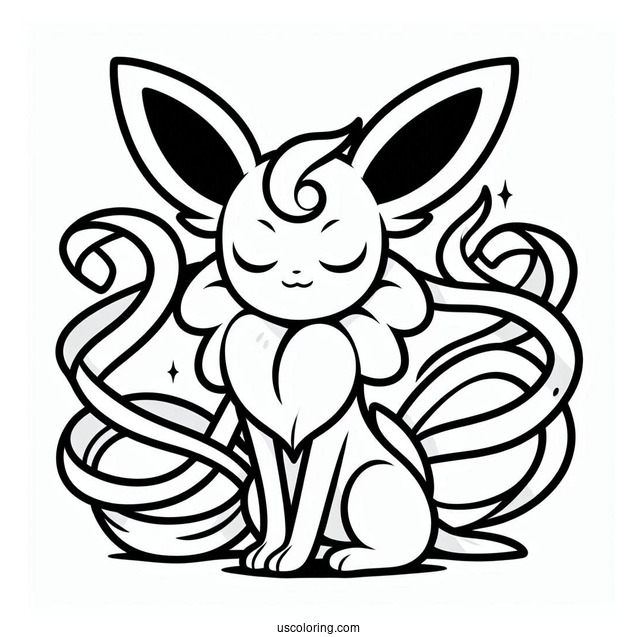 Simple Sylveon Coloring Page Outline With Long Ribbons