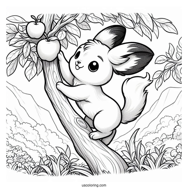 Pichu Coloring Page Climbing An Apple Tree