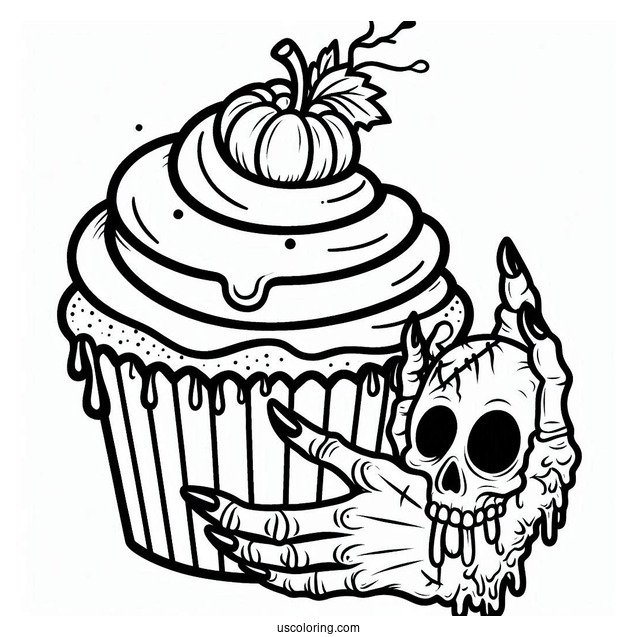 Halloween Themed Cupcake With Zombie Hand
