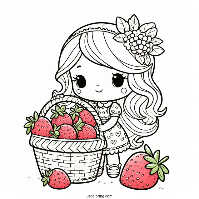 Strawberry Shortcake Coloring Page Carrying Basket Of Strawberries