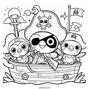 Pirate Pororo Coloring Page Eddy, Poby, Crong, And Friends In Pirate Ship For Kids