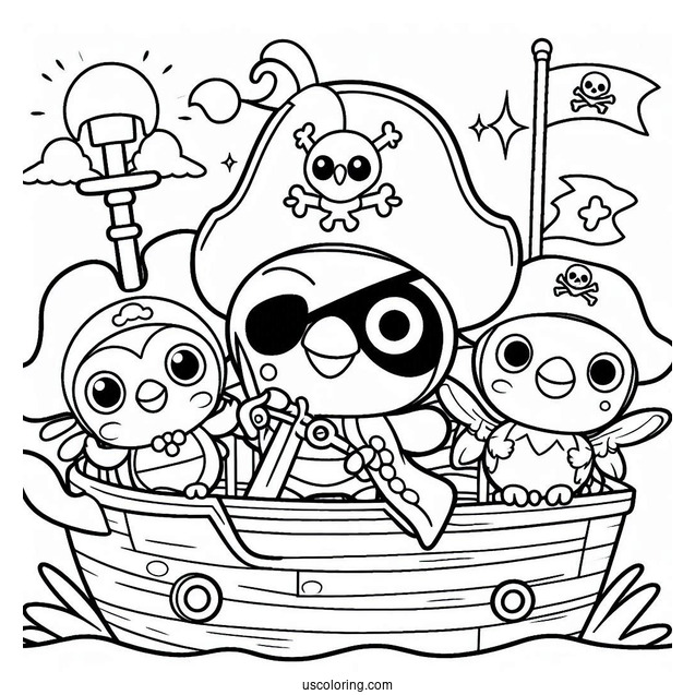 Pirate Pororo Coloring Page Eddy, Poby, Crong, And Friends In Pirate Ship For Kids