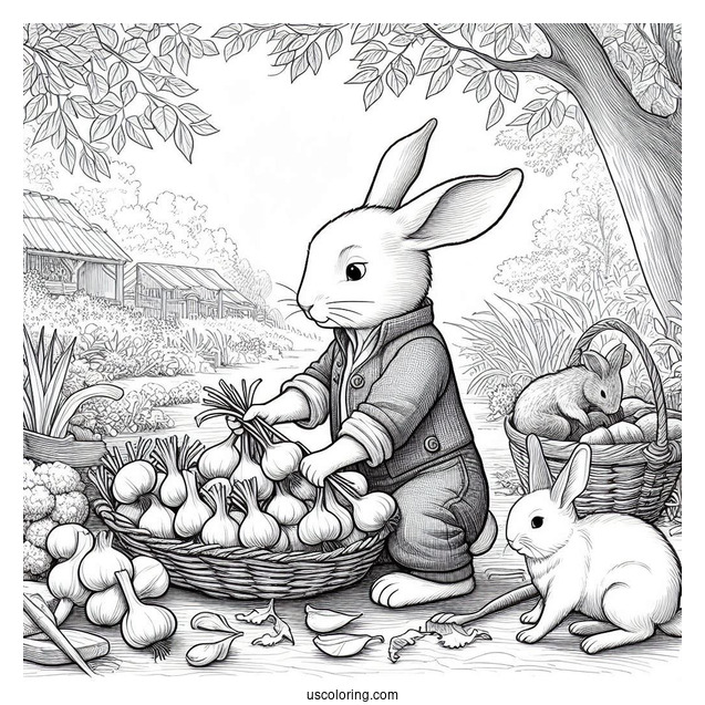 Peter Rabbit Coloring Page Harvesting Garlics With Benjamin Bunny