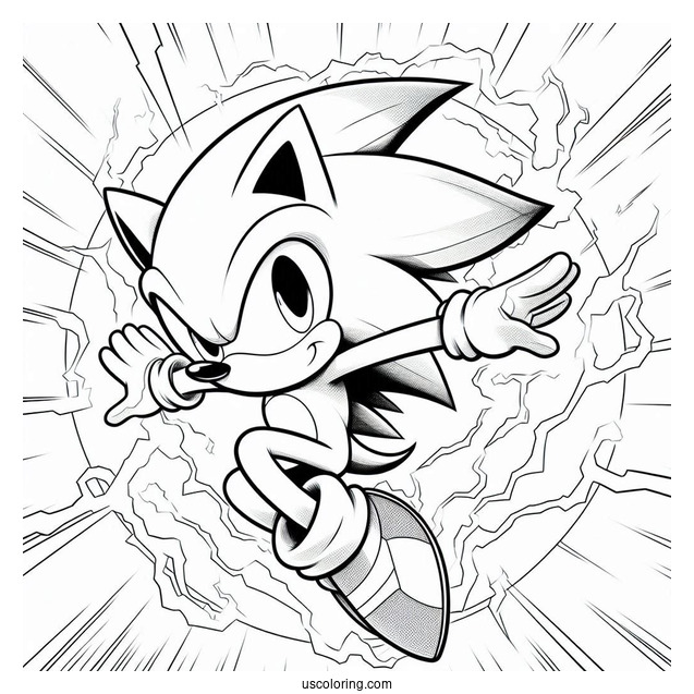 Super Sonic Coloring Page In Mid Air Surrounded By Electricity