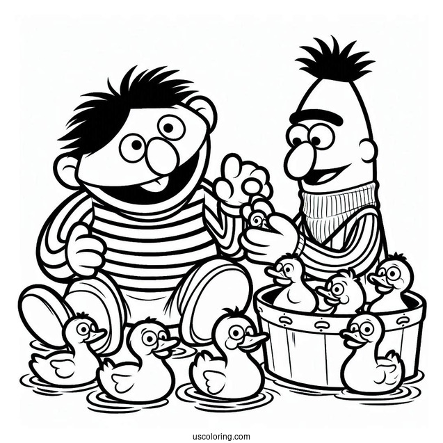 Ernie Holding Paper Ducks Coloring Sheet
