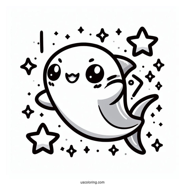 Chibi Shark Coloring Page With Stars