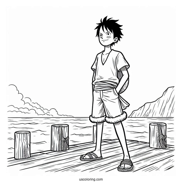 Easy Outline Of Luffy Coloring Page Standing On The Dock