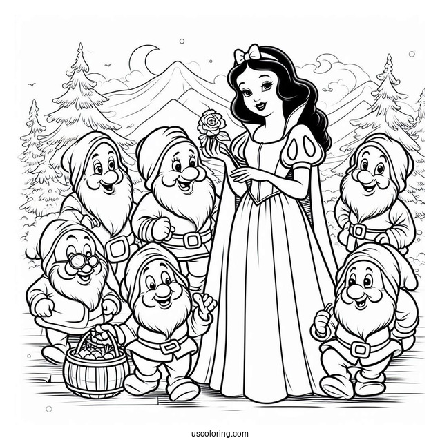 Snow White With The Seven Dwarfs To Color