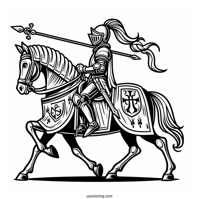 Knight On Horse Carrying A Lance Coloring Sheet