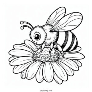 Pretty Little Bee Coloring Page Perched On A Daisy