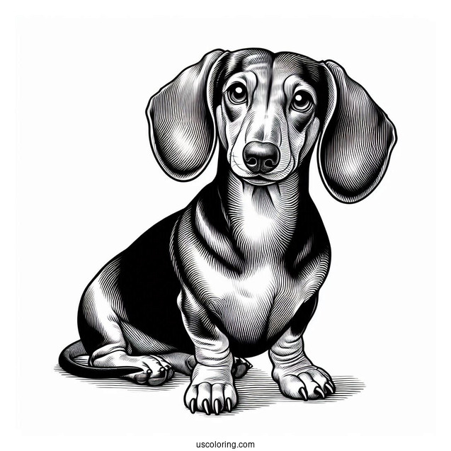 Realistic Dachshund Coloring Page Sitting