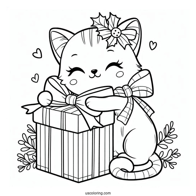Cat Hugging Christmas Present
