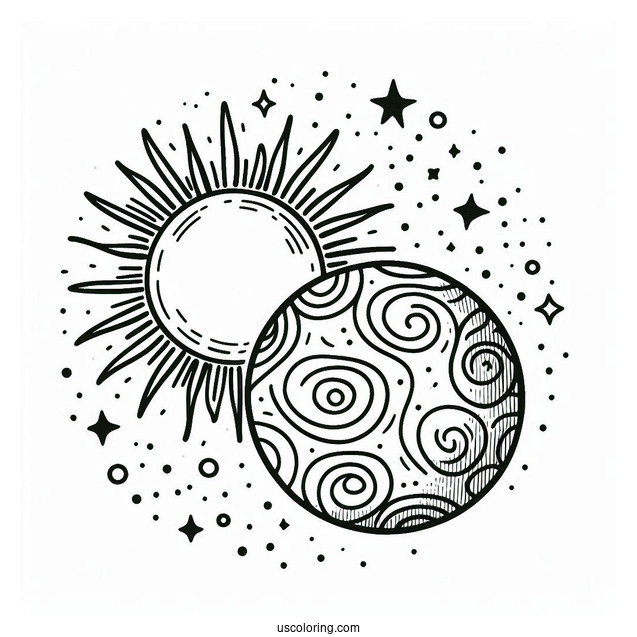 Earth And Sun In Space To Color