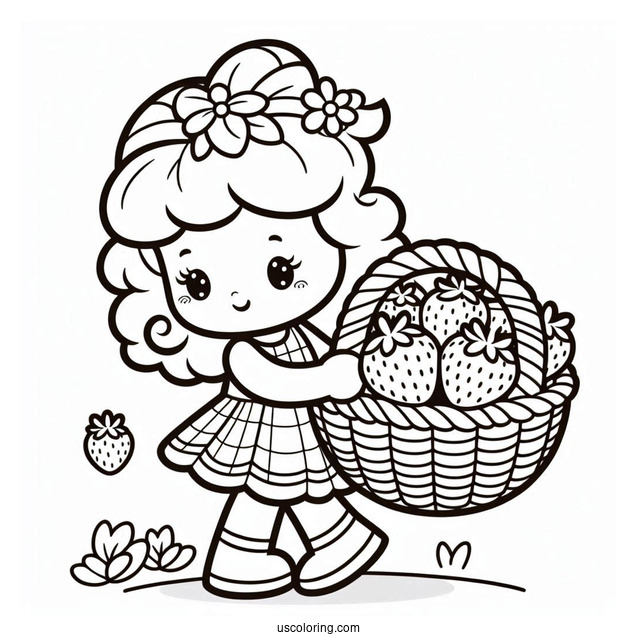 Strawberry Shortcake Coloring Page Carrying Basket Of Strawberries