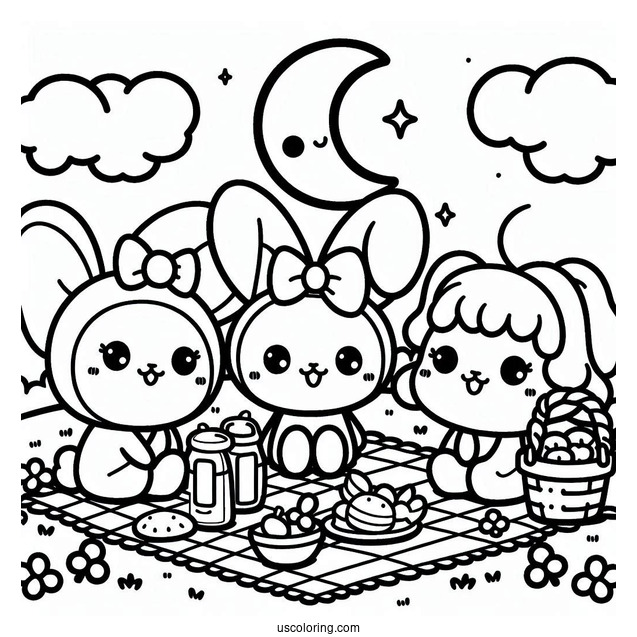 Kawaii Cinnamoroll With Friends Having A Picnic