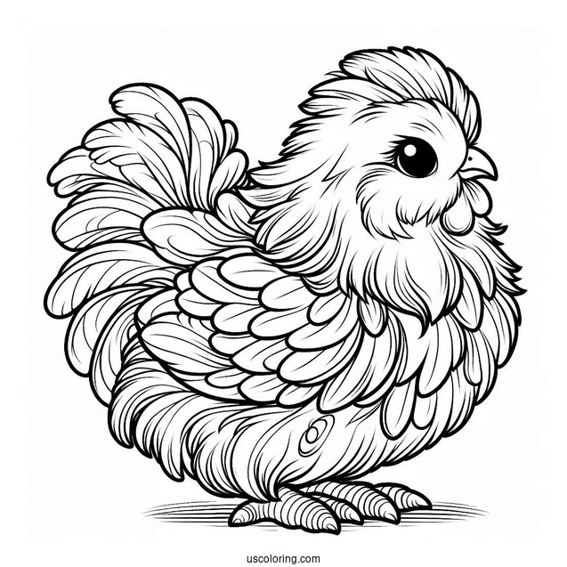 Coloring Page Of a Silkie Chicken