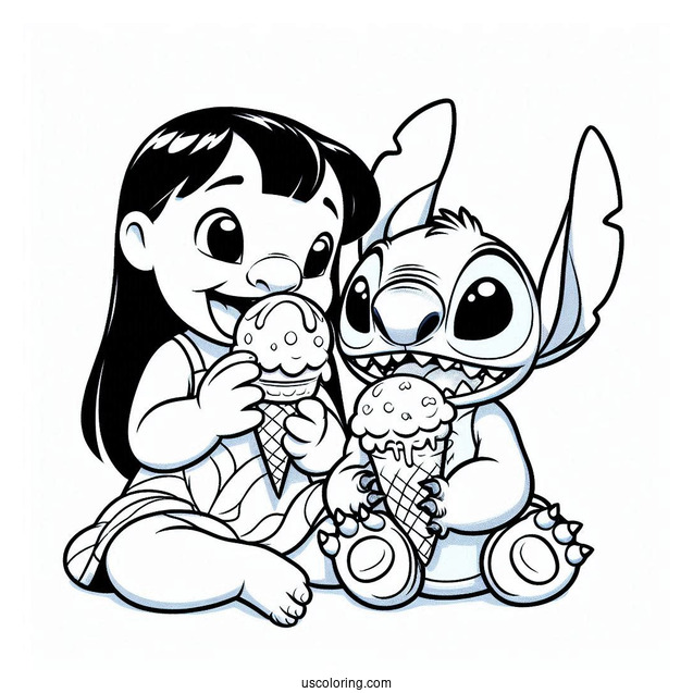 Coloring Page Of Lilo And Stitch Eating Ice Cream