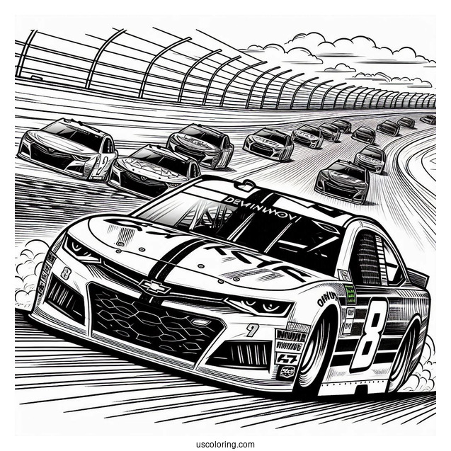 Realistic NASCAR Coloring Page Cup Series Cars On Race Track