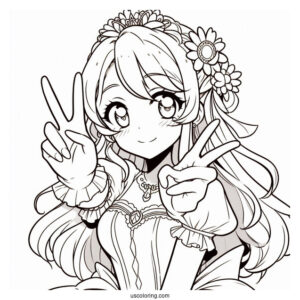 Anime Princess Daisy Coloring Page Making Peace Sign