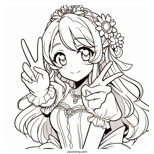 Anime Princess Daisy Coloring Page Making Peace Sign