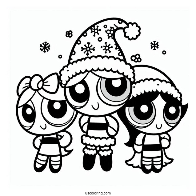 Christmas Themed Powerpuff Girls Coloring Picture