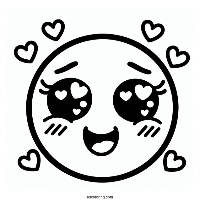 Smiling Face With Hearts Emoji Coloring Page For Preschoolers
