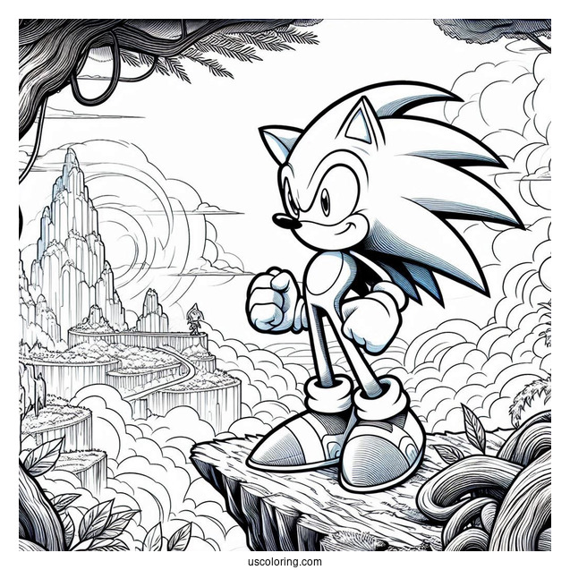 Detailed Sonic,, Knuckles, And Tails Coloring Page Standing On Cliff