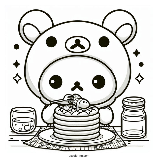 Rilakkuma Coloring Page Of Cat Costume Eating Fish Cakes For Kids