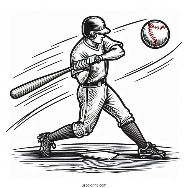 Baseball Batter Hitting a Home Run To Color