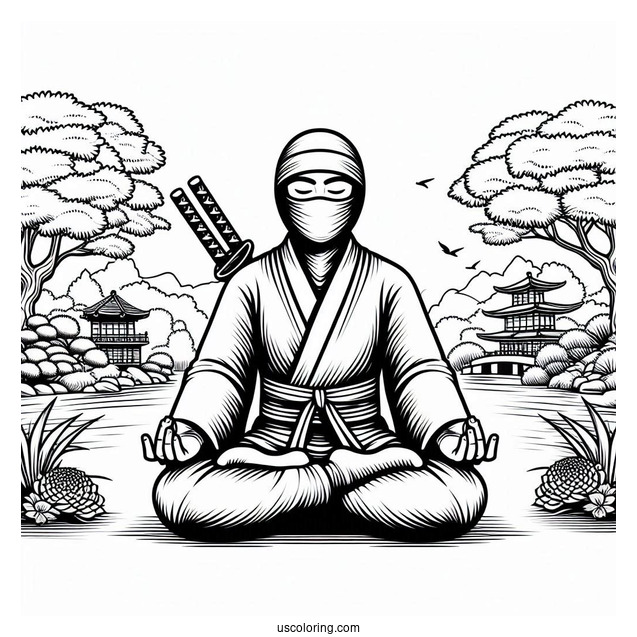 Ninja Meditating In A Japanese Garden