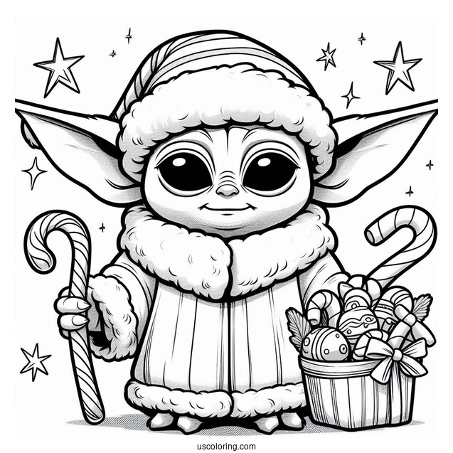 Baby Yoda Christmas Coloring Page With Candy Canes