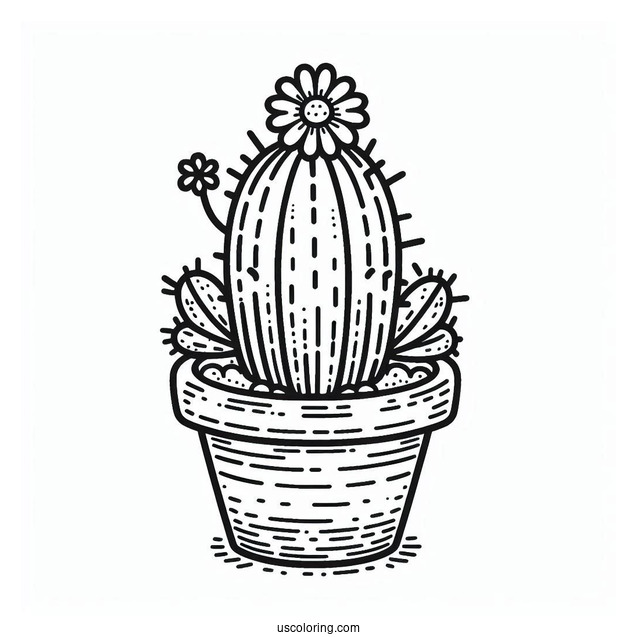 Little Cactus Plant In Pot To Color