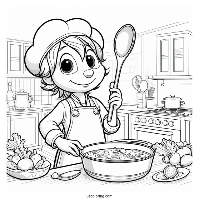 Ratatouille Coloring Page Holding a Ladle In The Kitchen
