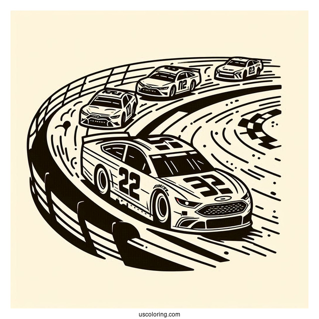 Simple NASCAR Coloring Page Cars Outline On Race Track For Kids