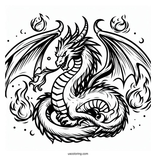 Fierce Looking Dragon With Fireballs To Color