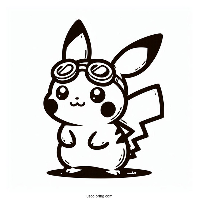 Cute Pichu Coloring Page Wearing Goggles For Kids