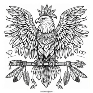 Eagle Perched On Native American Coloring Page Warrior's Arm