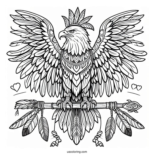 Eagle Perched On Native American Coloring Page Warrior's Arm
