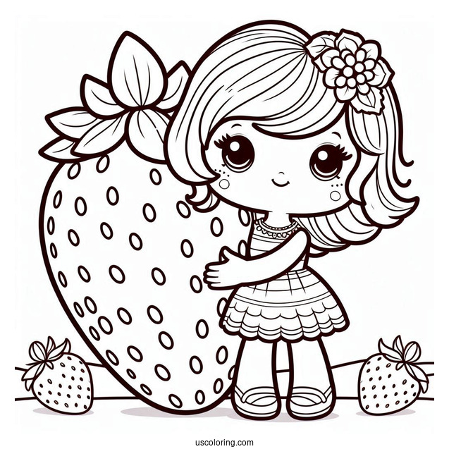 Strawberry Shortcake Coloring Page Holding Giant Strawberry