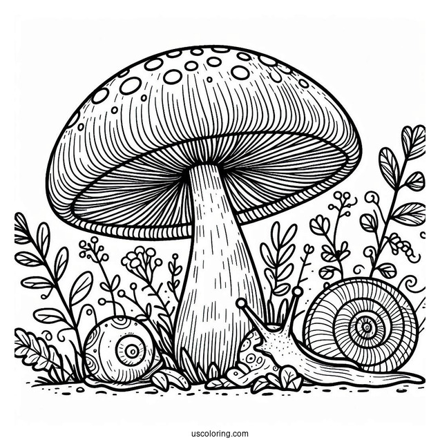 Amanita Muscaria Mushroom Coloring Page With Snail
