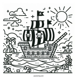 Fun Minecraft Pirate Ship Coloring Page For Kids