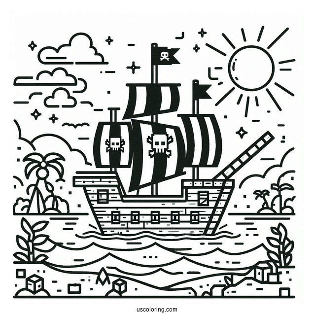 Fun Minecraft Pirate Ship Coloring Page For Kids