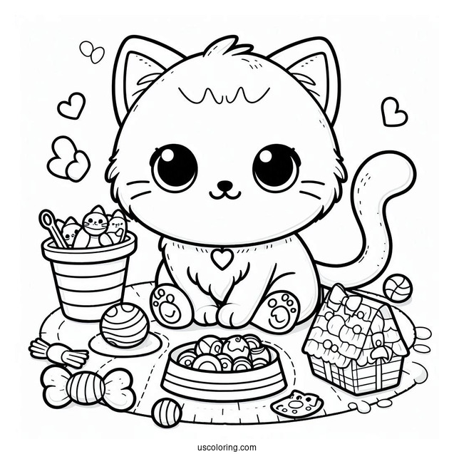 Cat With Toys And Food Coloring In