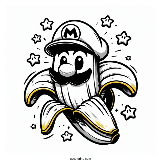 Super Mario Banana Peels Coloring Page
