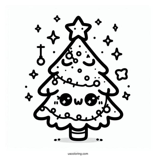 Cute Kawaii Christmas Tree Coloring Page