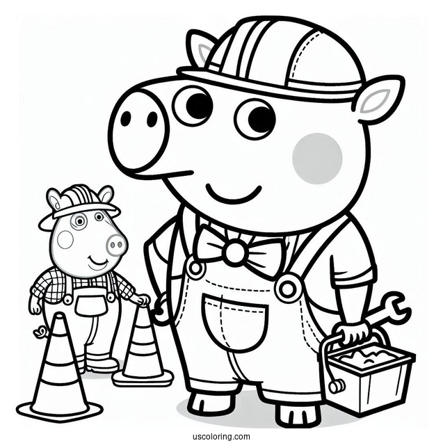 Mr Bull Road Workers Coloring Page