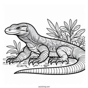 Lizard Coloring Page of Komodo Dragon Walking