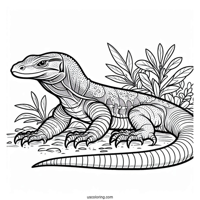 Lizard Coloring Page of Komodo Dragon Walking